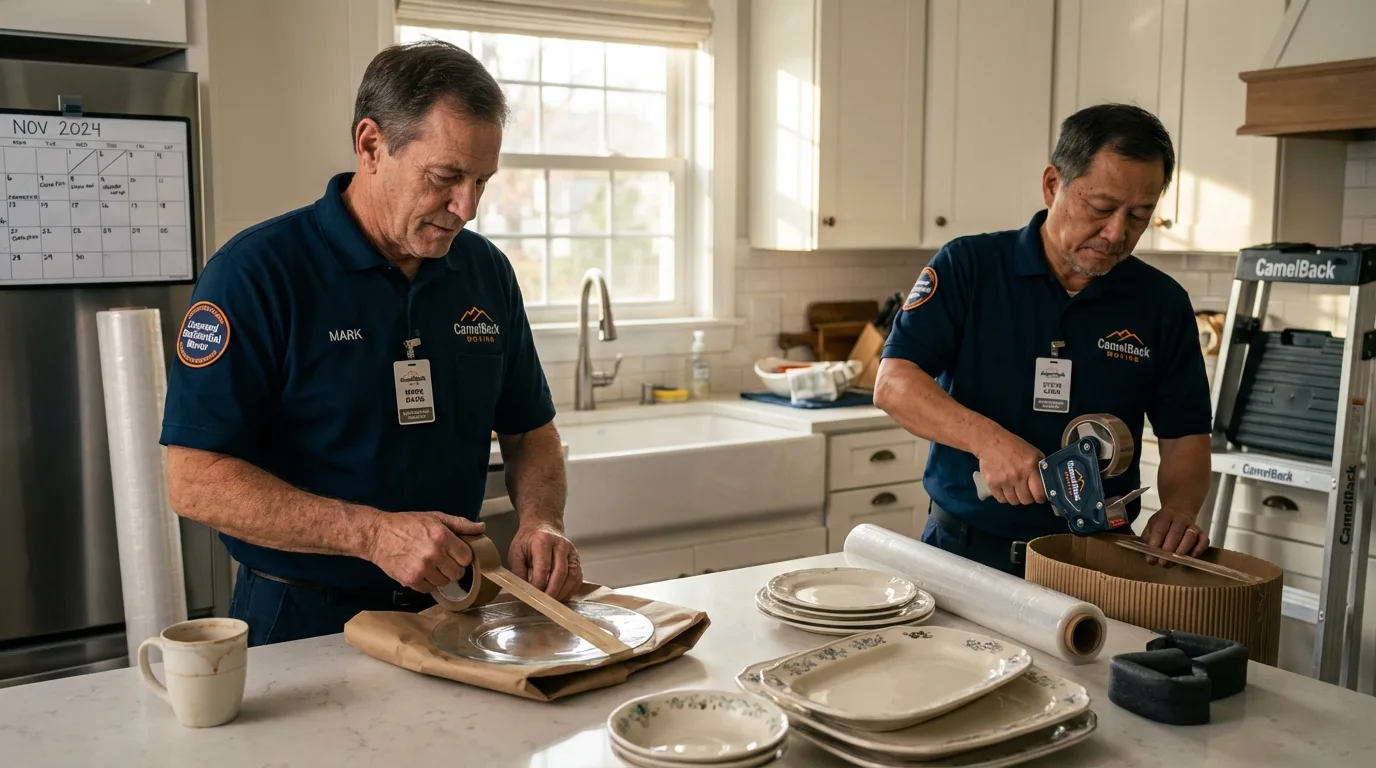 Professional crew packing kitchen dishware in Lincolnwood, IL